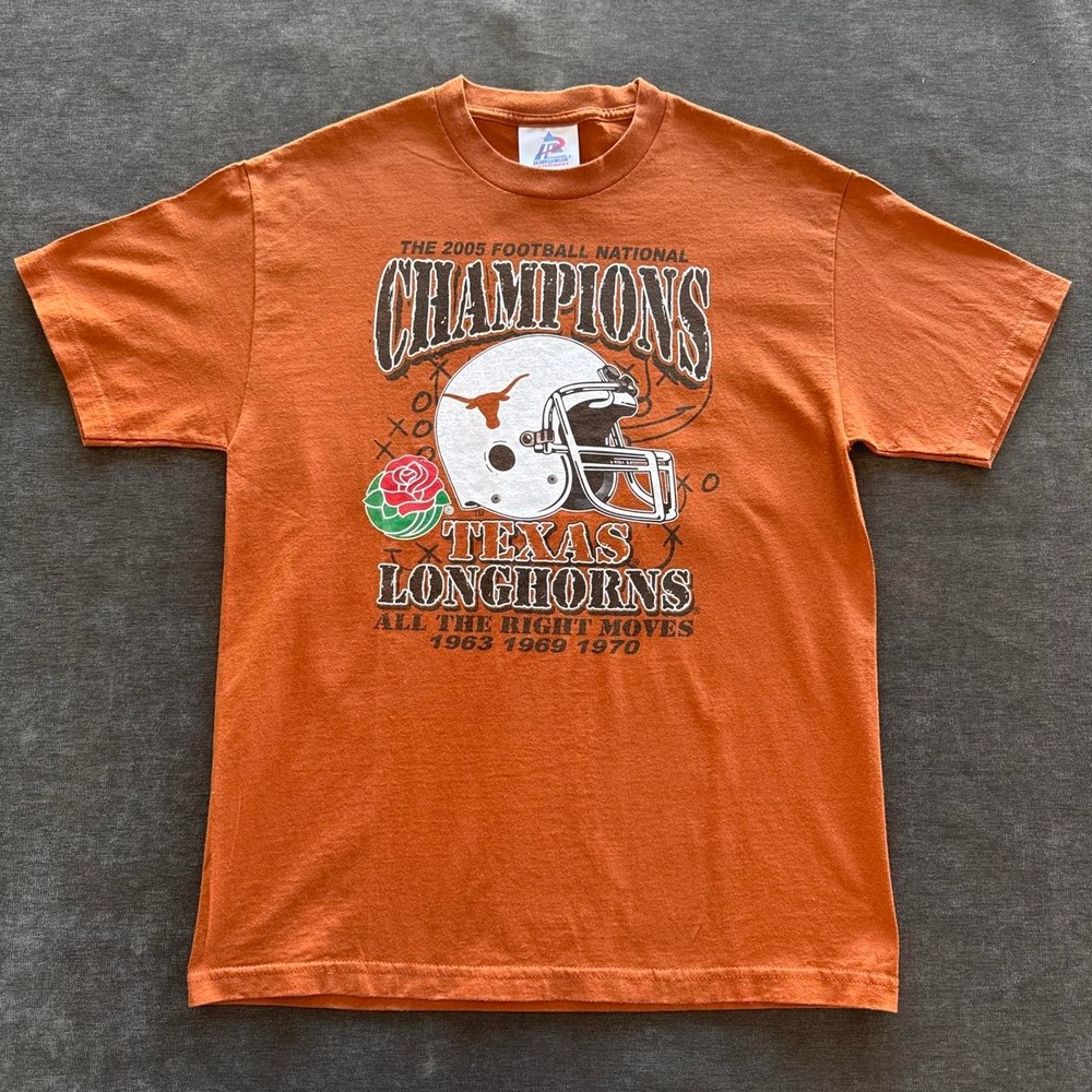 Vintage 2005 Texas Longhorns National Champions T-Shirt Large Orange Rose Bowl